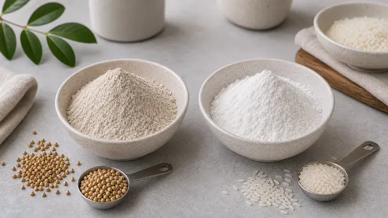 Ingredient comparison photo for Buckwheat Flour vs Rice Flour: GF Baking Guide