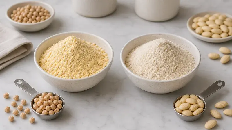 Ingredient comparison photo for Chickpea Flour vs Almond Flour: GF Baking Guide