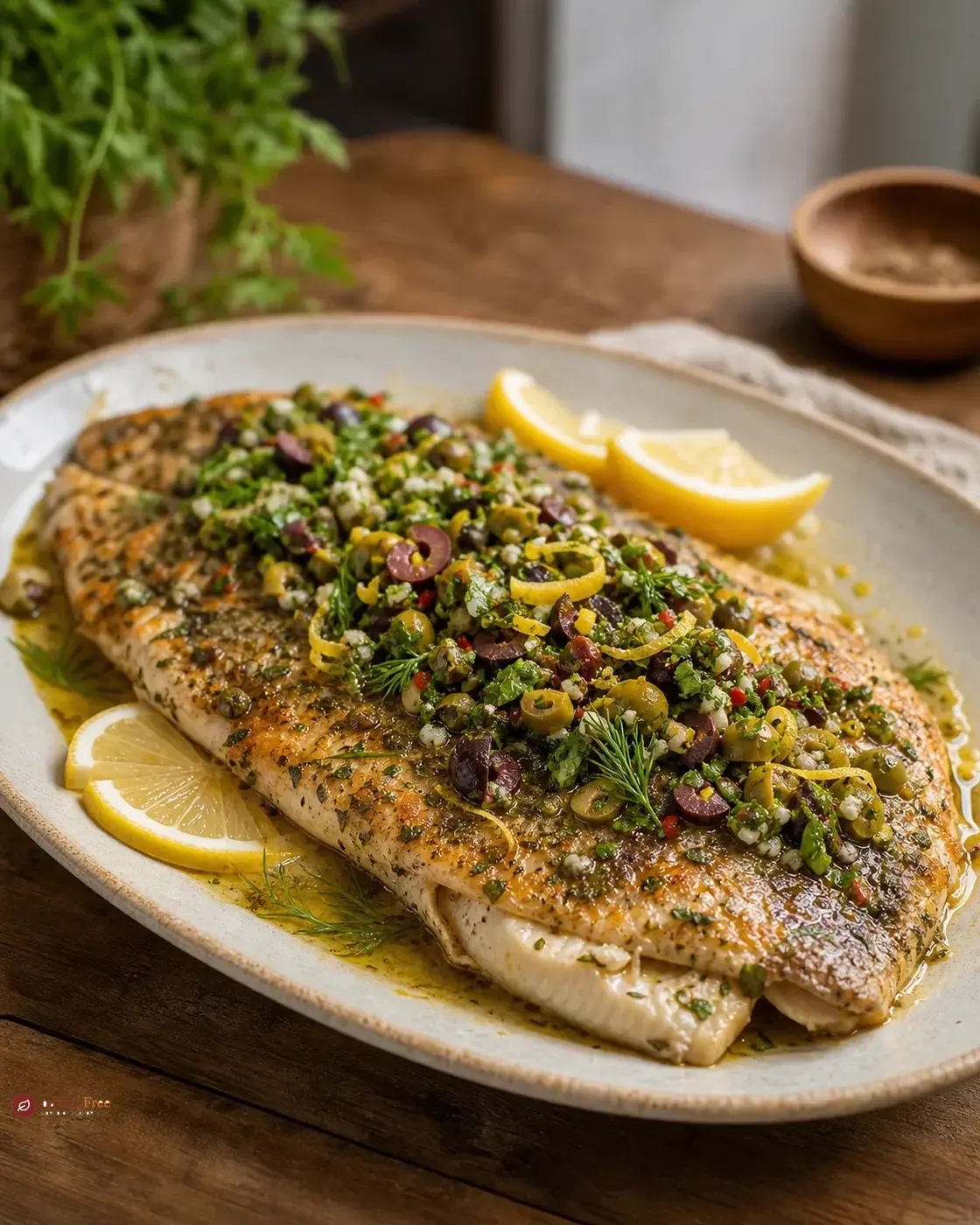 Baked Trout with Herb Olive Salsa כמנה ביתית מוכנה