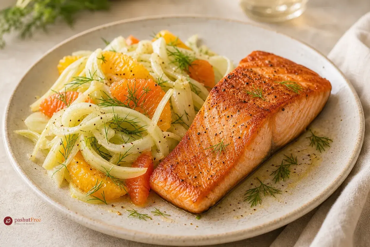 Crispy Pan-Fried Salmon with Citrus Fennel Salad כמנה ביתית מוכנה