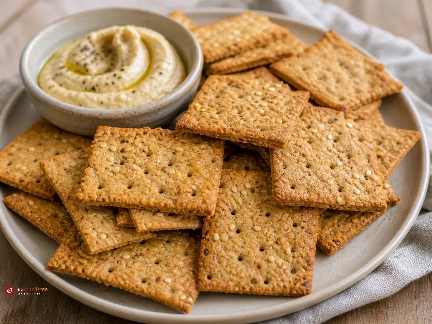 קרקרים מחיטה מלאה ביתיים מוגש כמנה ביתית מוכנה