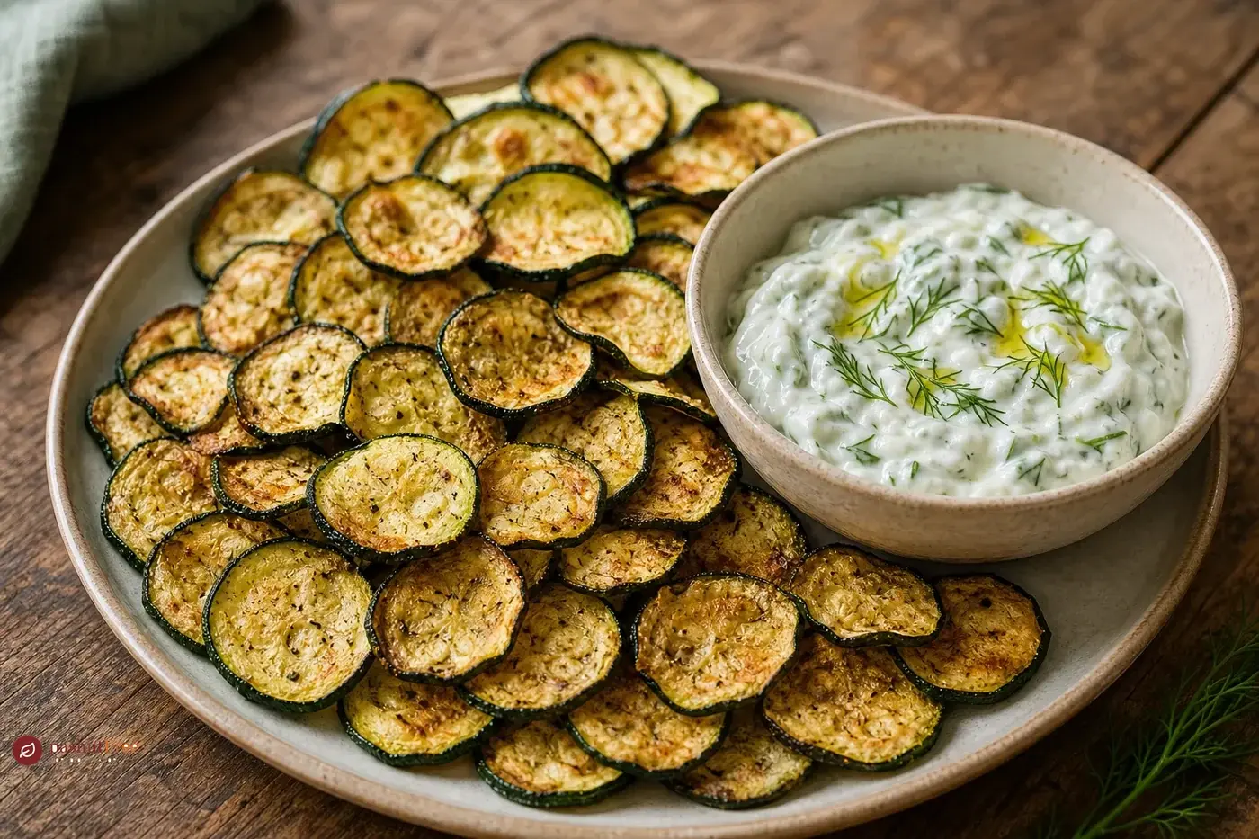 Crispy Baked Zucchini Chips with Tzatziki כמנה ביתית מוכנה