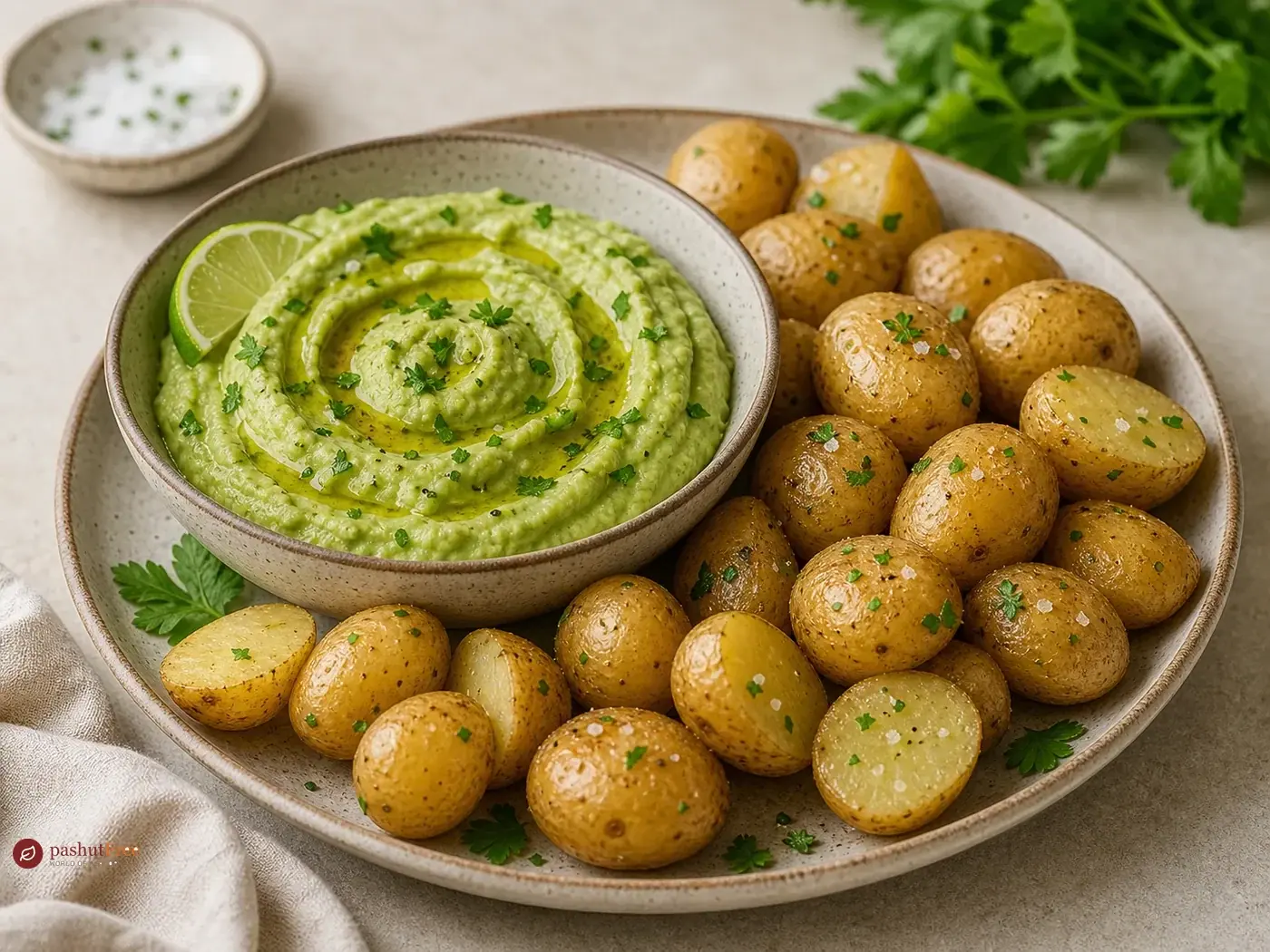 Avocado dip with new potatoes כמנה ביתית מוכנה
