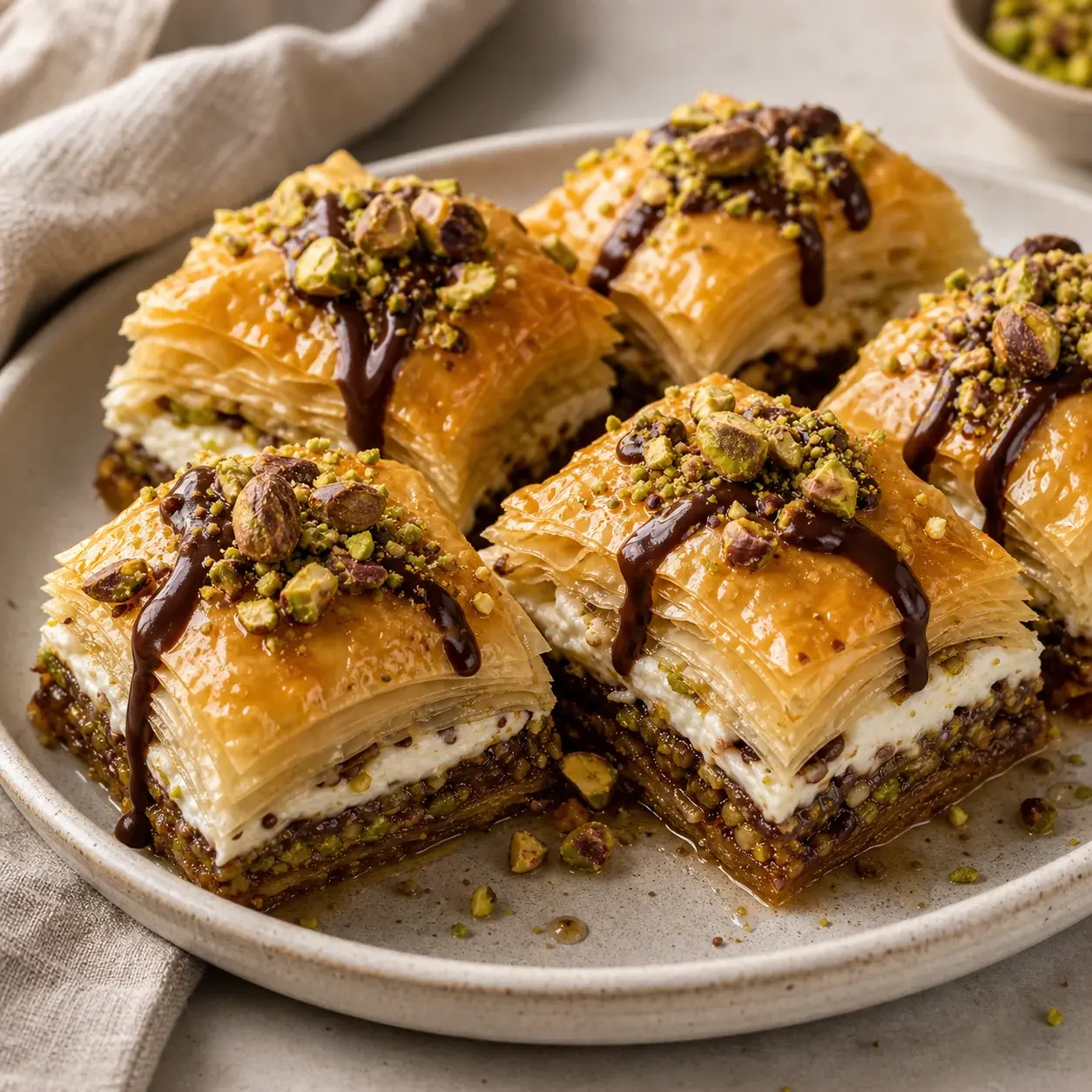 Baklava with spiced nuts, ricotta & chocolate כמנה ביתית מוכנה